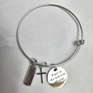 Christian Faith‎ Bible Verse Scripture Charm Bangle Bracelet, Silver Tone